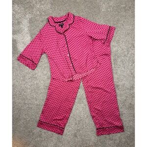 Room Service Pink Bee Print Pajama Set Short Sleeve Top Wide Leg Pants Large